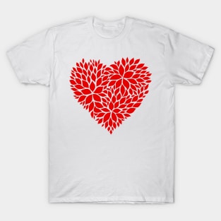 Red Floral Pattern Heart T-Shirt